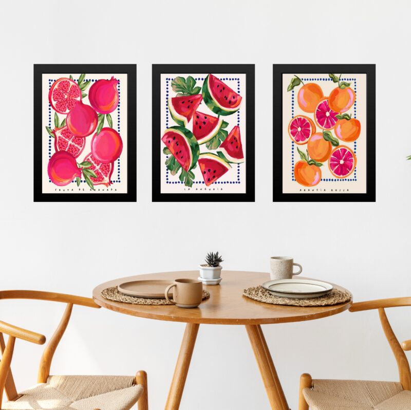 Kit 3 Quadros Elegantes Para Cozinha - Frutas