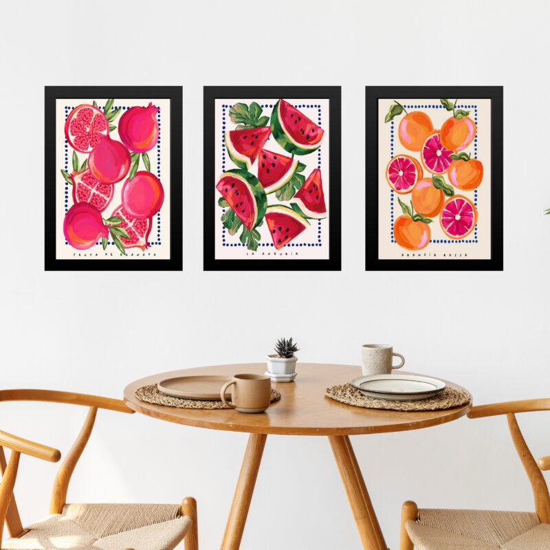 Kit 3 Quadros Elegantes Para Cozinha - Frutas