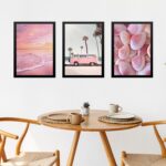 Kit 3 Quadros Fotografias Rosadas Praia
