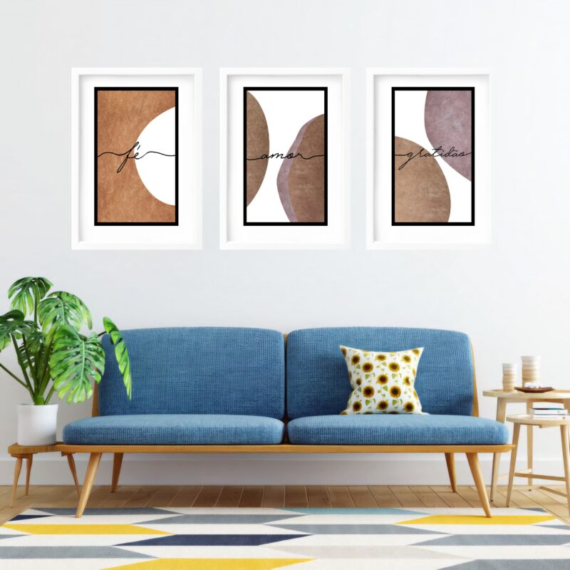 Kit 3 Quadros Grandes Abstrato Fé Amor Gratidão 60x48cm - Image 2
