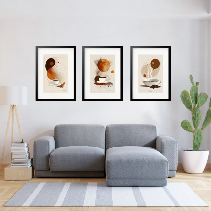 Kit 3 Quadros Grandes Abstratos Café 60x48cm