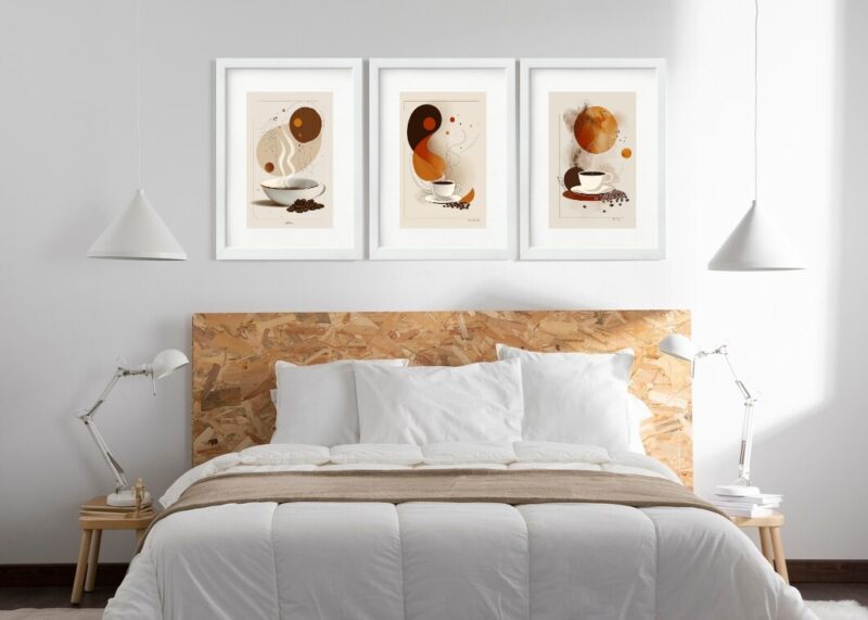 Kit 3 Quadros Grandes Abstratos Café 60x48cm b