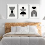 Kit 3 Quadros Grandes Abstratos Circulos Pretos 60x48cm