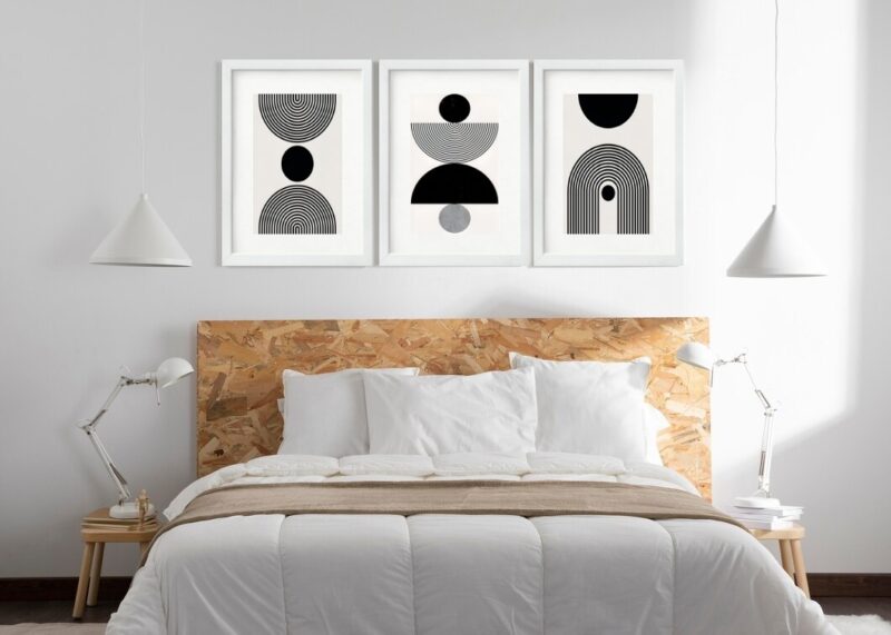Kit 3 Quadros Grandes Abstratos Circulos Pretos 60x48cm