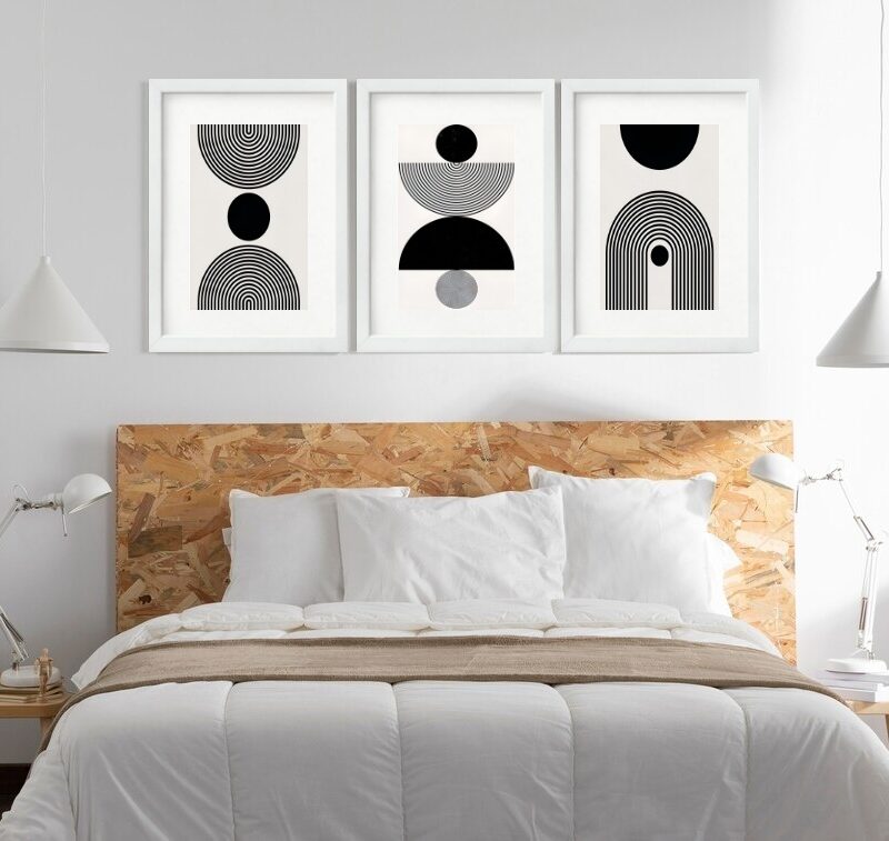 Kit 3 Quadros Grandes Abstratos Circulos Pretos 60x48cm