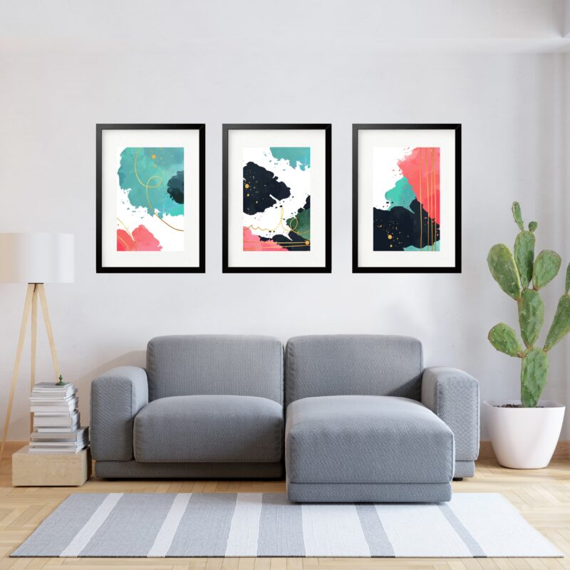 Kit 3 Quadros Grandes Abstratos Cores 60x48cm b