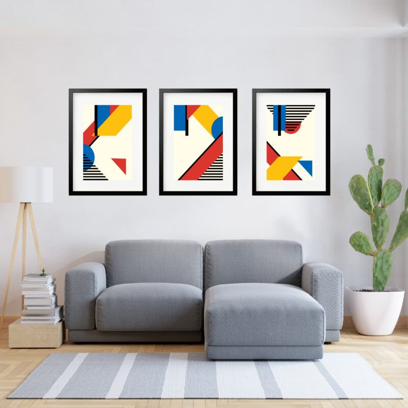 Kit 3 Quadros Grandes Abstratos Cores Quentes 60x48cm b