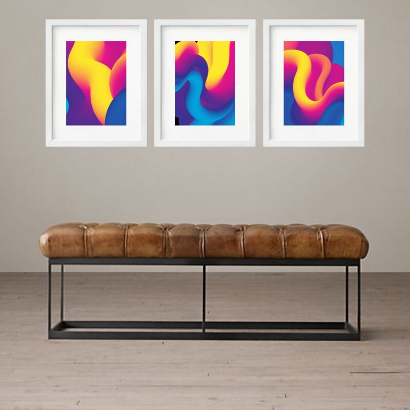 Kit 3 Quadros Grandes Abstratos Cores Quentes Waves 60x48cm