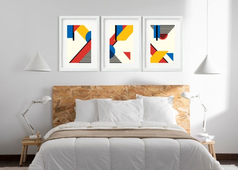 Kit 3 Quadros Grandes Abstratos Cores Quentes 60x48cm