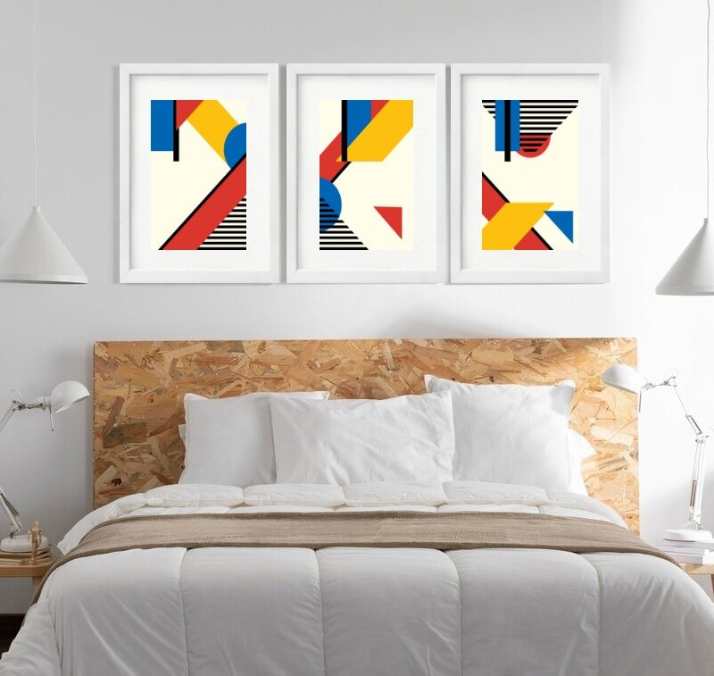Kit 3 Quadros Grandes Abstratos Cores Quentes 60x48cm