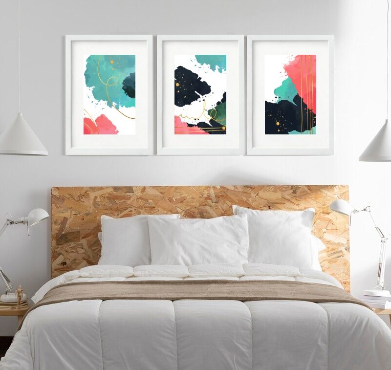 Kit 3 Quadros Grandes Abstratos Cores 60x48cm