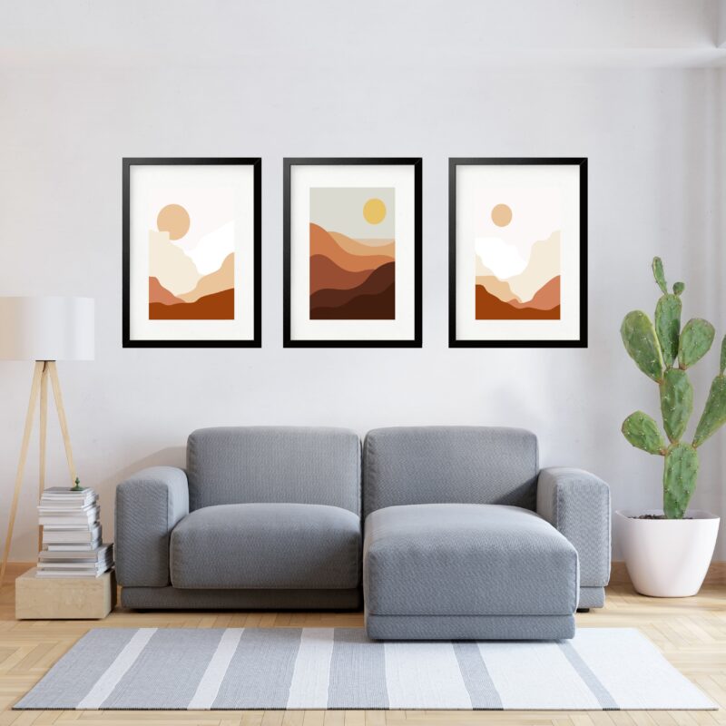 Kit 3 Quadros Grandes Abstratos Deserto 60x48cm b