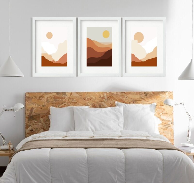 Kit 3 Quadros Grandes Abstratos Deserto 60x48cm