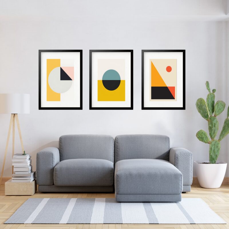 Kit 3 Quadros Grandes Abstratos Formas 60x48cm b