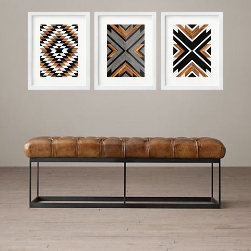Kit 3 Quadros Grandes Abstratos Formas Marrom, Preto e Branco 60x48cm b