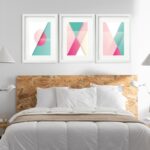 Kit 3 Quadros Grandes Abstratos Formas Verde E Rosa 60x48cm