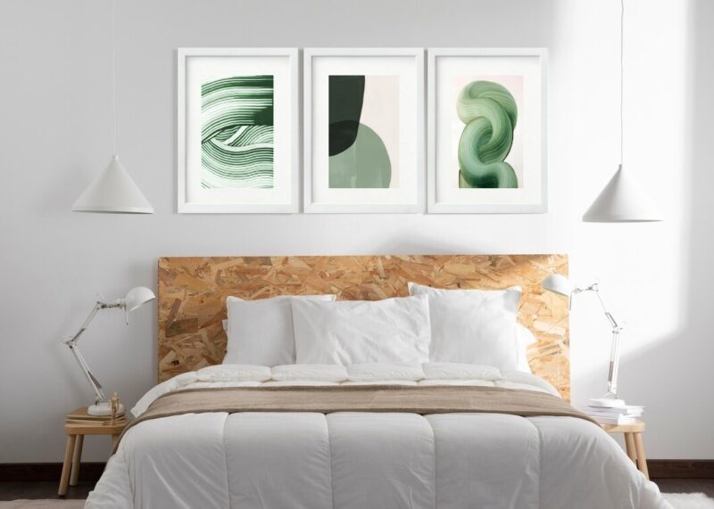 Kit 3 Quadros Grandes Abstratos Formas Verdes 60x48cm