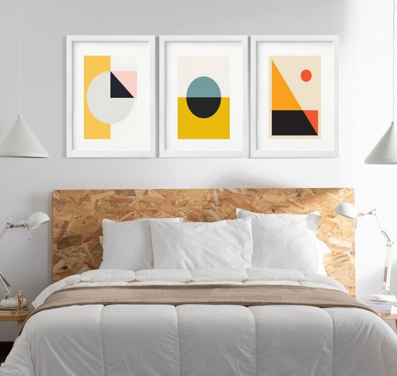 Kit 3 Quadros Grandes Abstratos Formas 60x48cm