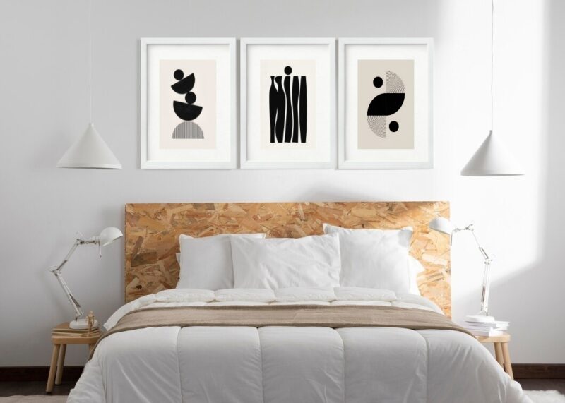 Kit 3 Quadros Grandes Abstratos Formas Pretos 60x48cm
