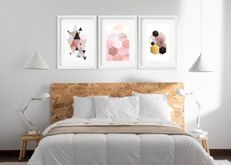 Kit 3 Quadros Grandes Abstratos Hexagonos 60x48cm