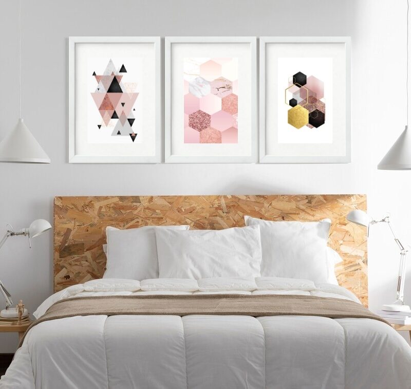 Kit 3 Quadros Grandes Abstratos Hexagonos 60x48cm