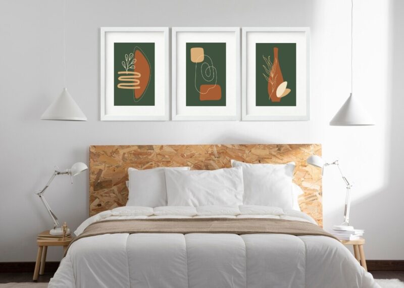 Kit 3 Quadros Grandes Abstratos Marrom e Verde 60x48cm
