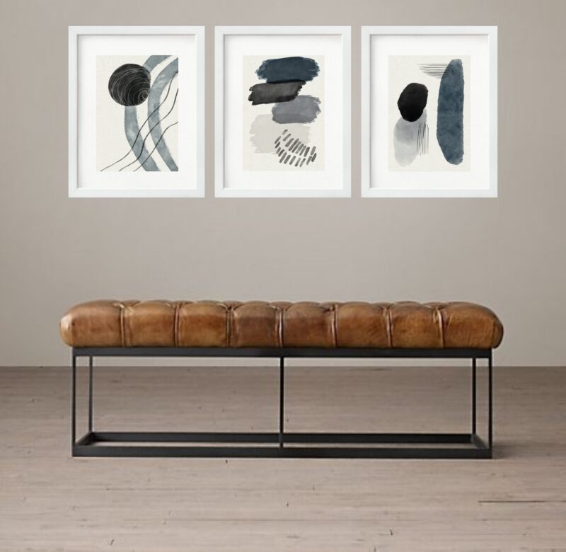 Kit 3 Quadros Grandes Abstratos Minimalista Cinza 60x48cm b