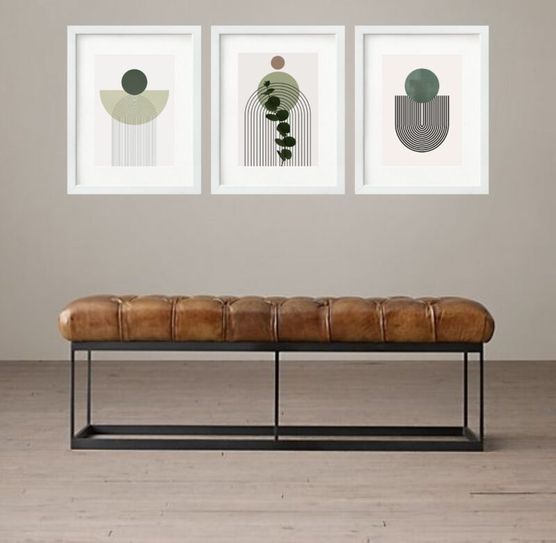 Kit 3 Quadros Grandes Abstratos Minilmalista Verde Folhagem 60x48cm b