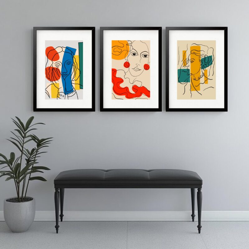 Kit 3 Quadros Grandes Abstratos Mulheres 60x48cm
