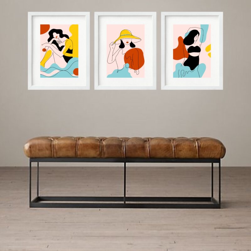 Kit 3 Quadros Grandes Abstratos Mulheres Praia 60x48cm b