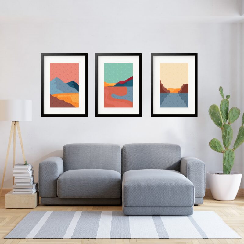Kit 3 Quadros Grandes Abstratos Paisagens 60x48cm b