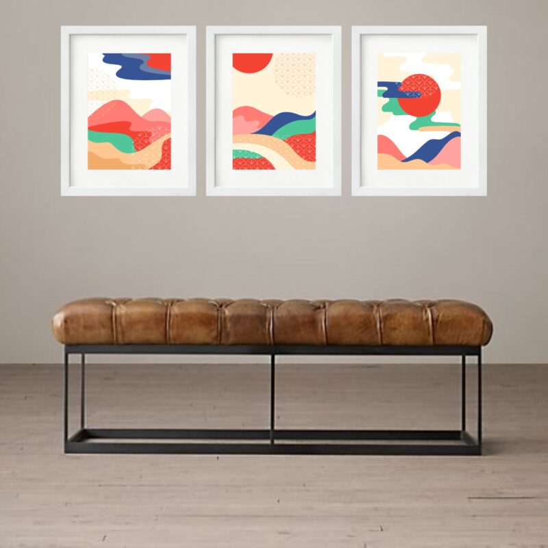 Kit 3 Quadros Grandes Abstratos Paisagens Montanhas 60x48cm b