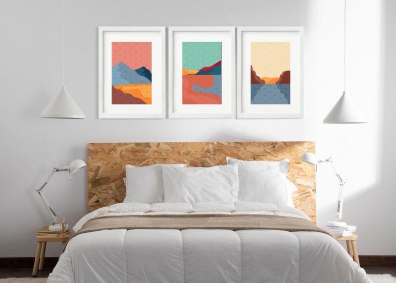 Kit 3 Quadros Grandes Abstratos Paisagens 60x48cm
