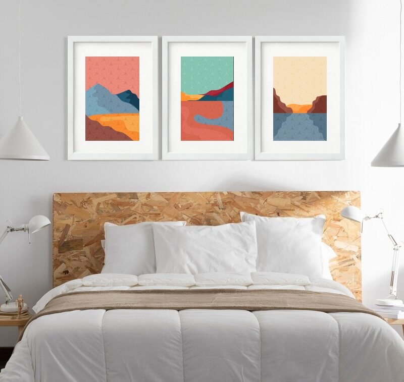 Kit 3 Quadros Grandes Abstratos Paisagens 60x48cm