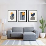 Kit 3 Quadros Grandes Abstratos Petroleo e Amarelo 60x48cm