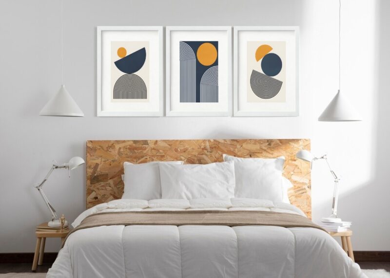 Kit 3 Quadros Grandes Abstratos Petroleo e Amarelo 60x48cm b