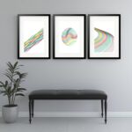 Kit 3 Quadros Grandes Abstratos Rainbow Waves 60x48cm