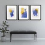 Kit 3 Quadros Grandes Abstratos Soft Roxo e Amarela 60x48cm