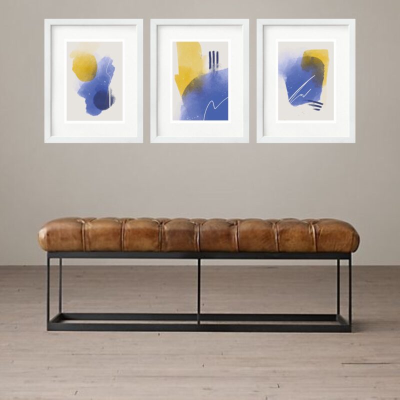 Kit 3 Quadros Grandes Abstratos Soft Roxo e Amarela 60x48cm b