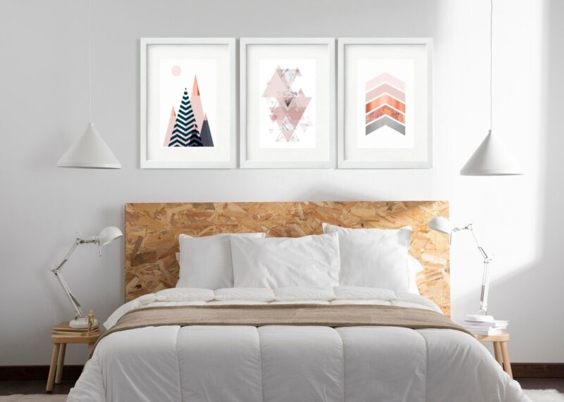 Kit 3 Quadros Grandes Abstratos Triangulos 60x48cm b