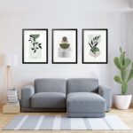 Kit 3 Quadros Grandes Abstratos Verde Folhagens 60x48cm