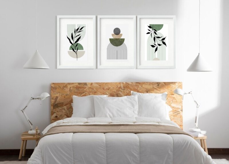 Kit 3 Quadros Grandes Abstratos Verde Folhagens 60x48cm b