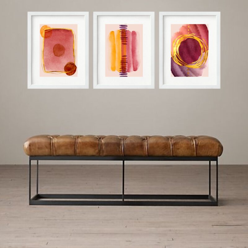 Kit 3 Quadros Grandes Abstratos Vermelho e Dourado 60x48cm b