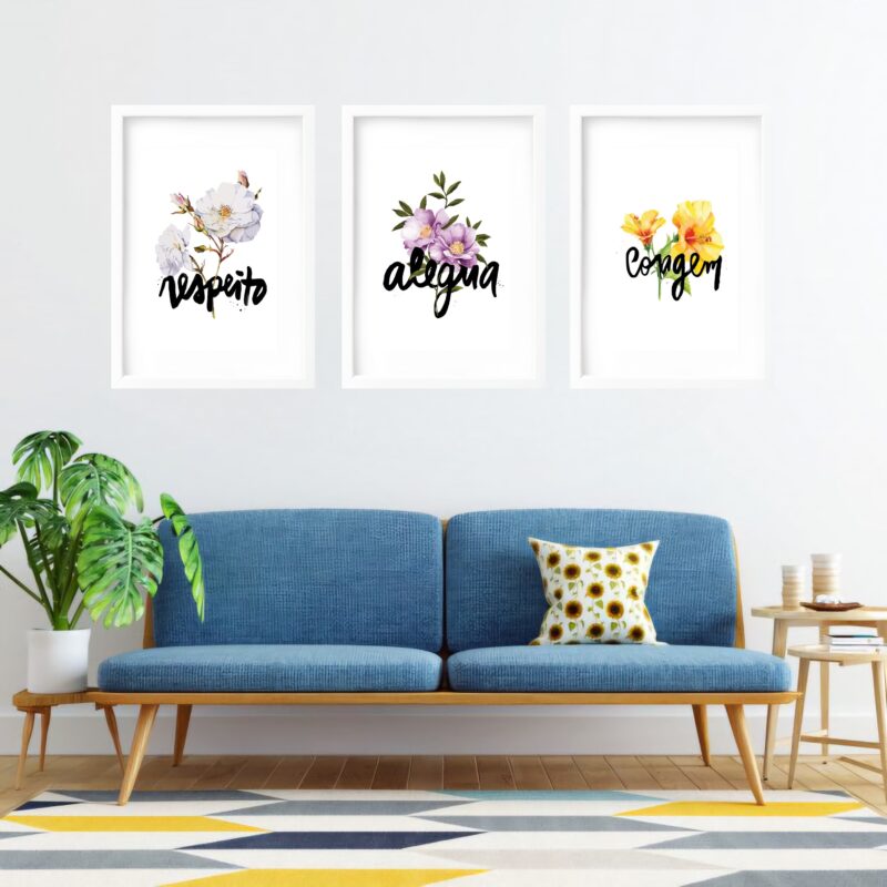 Kit 3 Quadros Grandes Alegria Coragem Respeito 60x48cm - Image 2