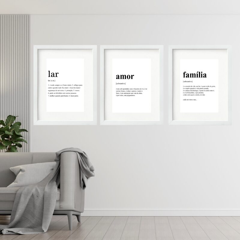 Kit 3 Quadros Grandes Amor Família Lar -60x48 Cm b