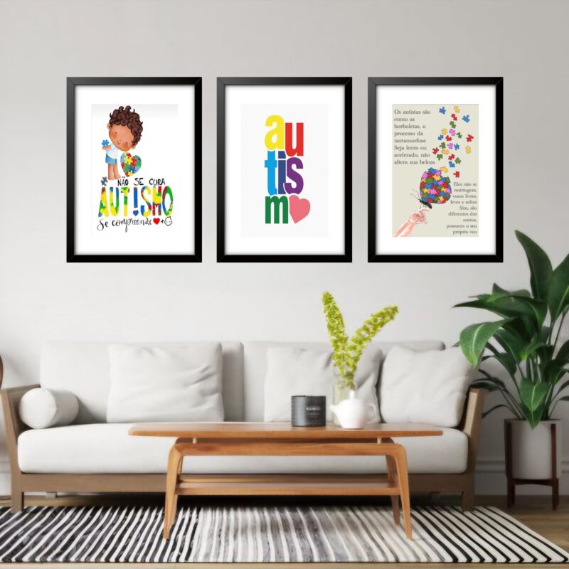 Kit 3 Quadros Grandes Autismo 60x48cm