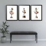 Kit 3 Quadros Grandes Bailarinas Caixinha de Música - 60x48cm