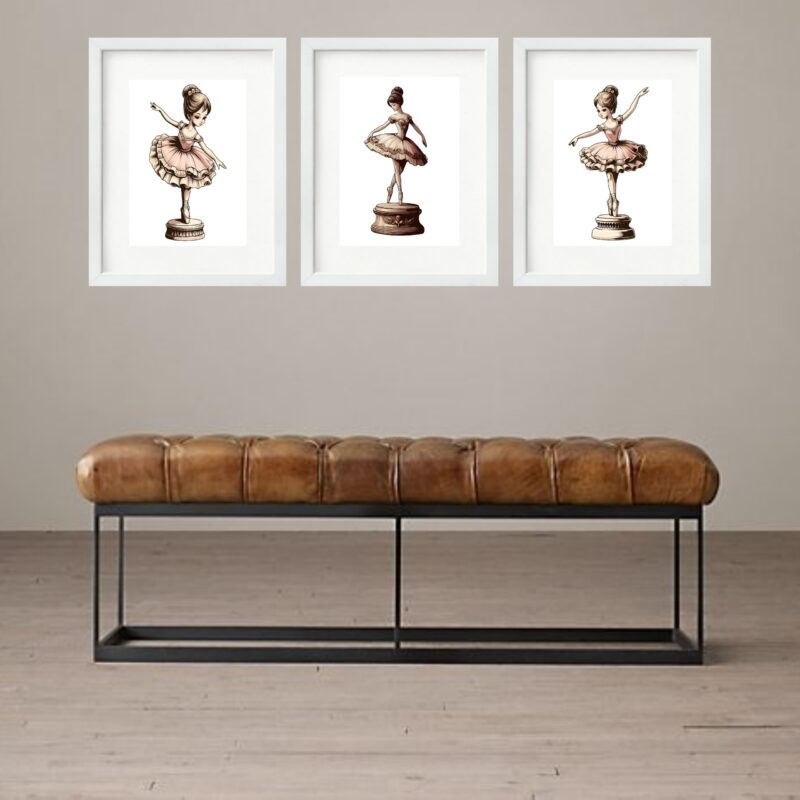 Kit 3 Quadros Grandes Bailarinas Caixinha de Música - 60x48cm b