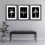 Kit 3 Quadros Grandes Bailarinas P&B - 60x48cm