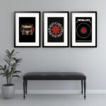 Kit 3 Quadros Grandes Bandas de Rock - 60x48cm